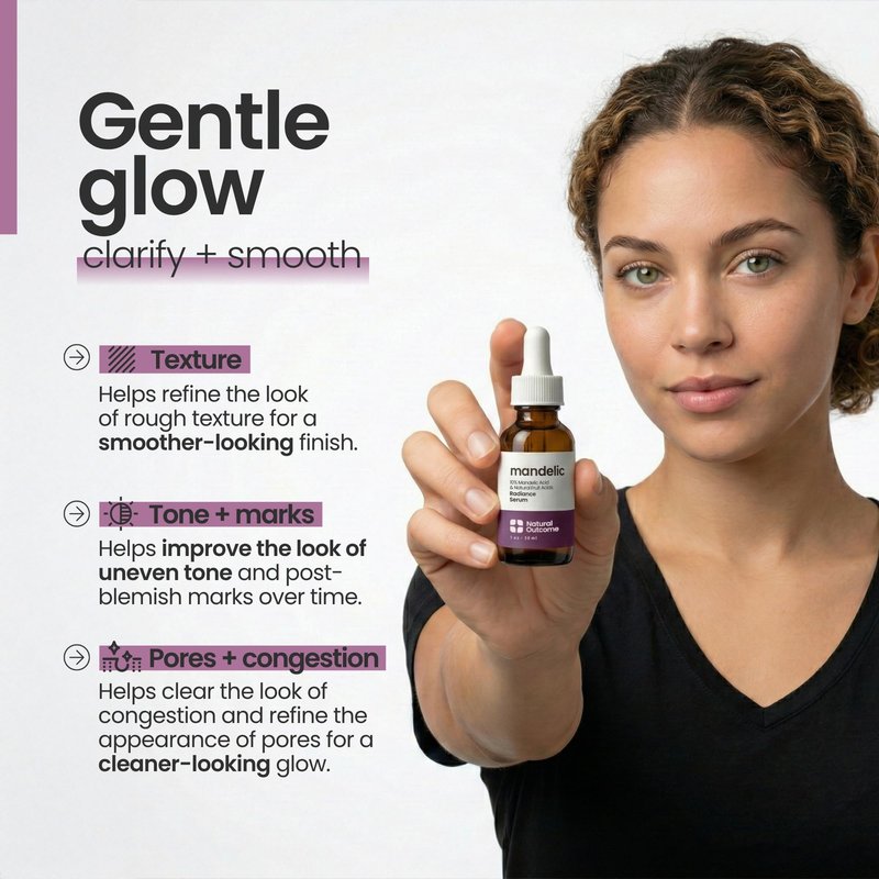 Mandelic Acid Serum 10% | Anti-Aging AHA Facial with Hyaluronic Acid | Targets Fine Lines, Dark Spots, and Wrinkles | Clarifies Acne and Stimulates Natural Collagen Production | 1 Oz Natural Outcome