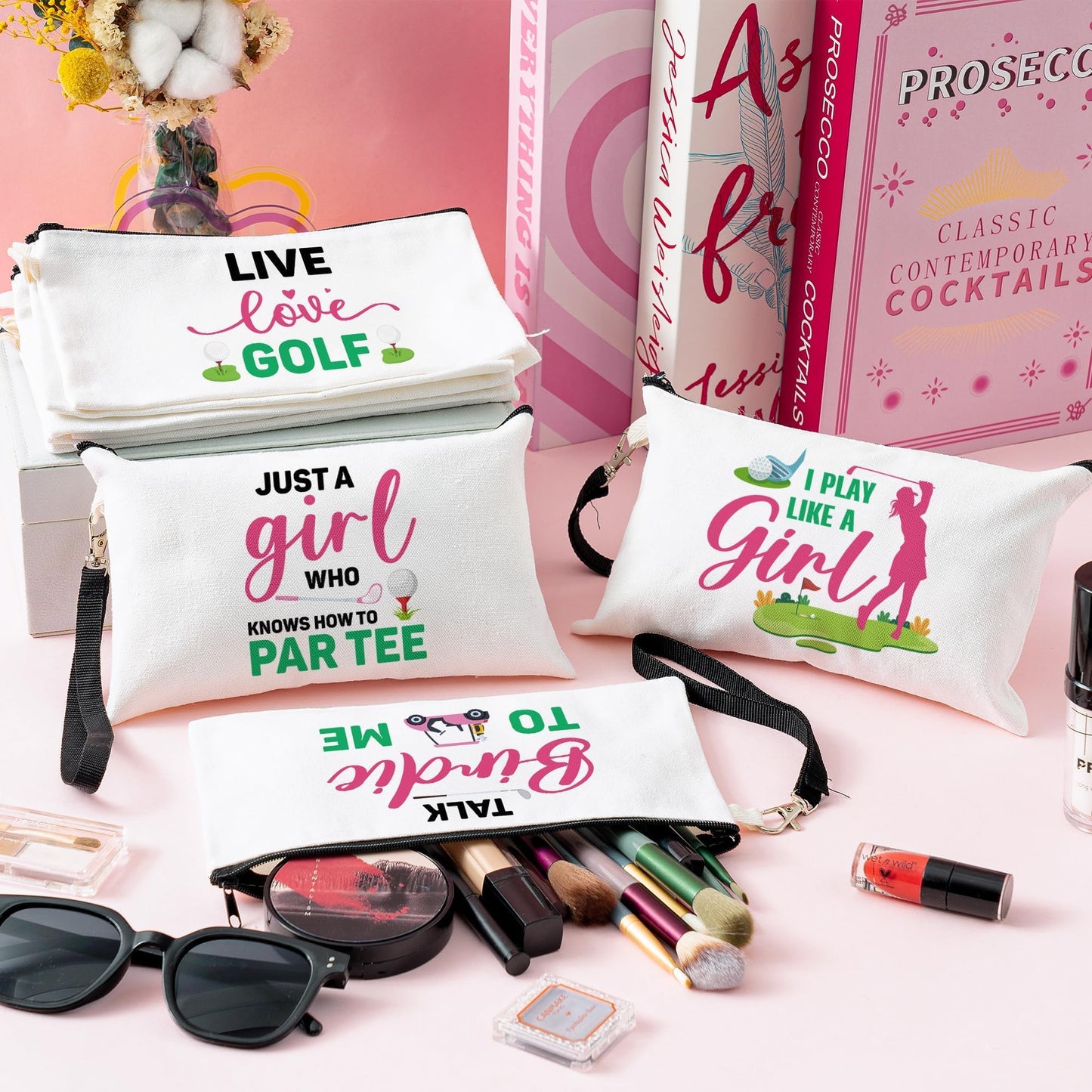 R HORSE 20Pcs Golf Makeup Bag for Girls, Golf Gifts Teen Canvas Cosmetic Bag With Zipper Funny Travel Bags Toiletry Pouch Accessories for Team Players Lover