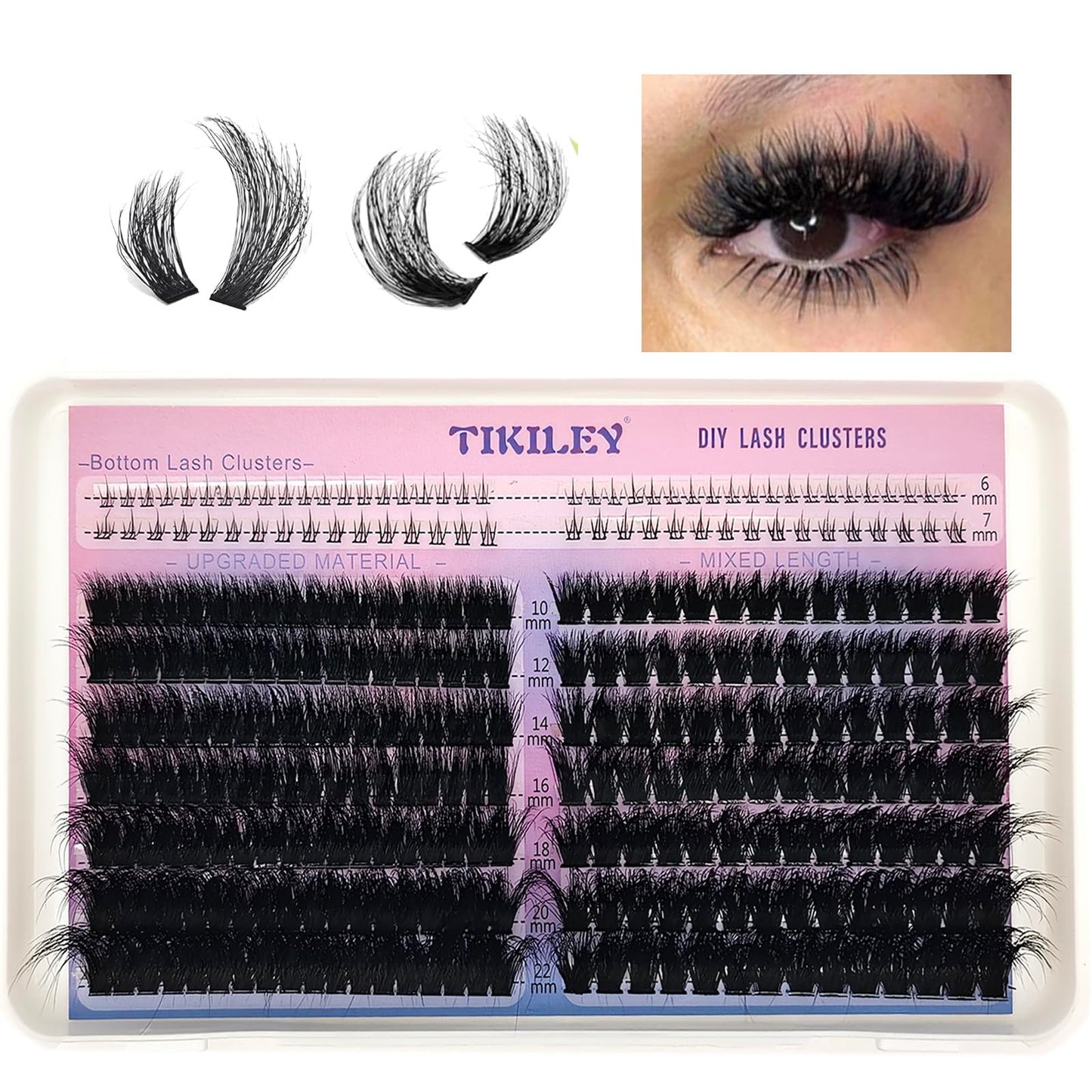 TIKILEY Fluffy Lash Clusters Cat Eye Faux Mink Eyelash Clusters with Bottom Lash Clusters 100D 200D Individual Lashes D Curl Mega Volume Eyelash Extension Clusters 10-22mm
