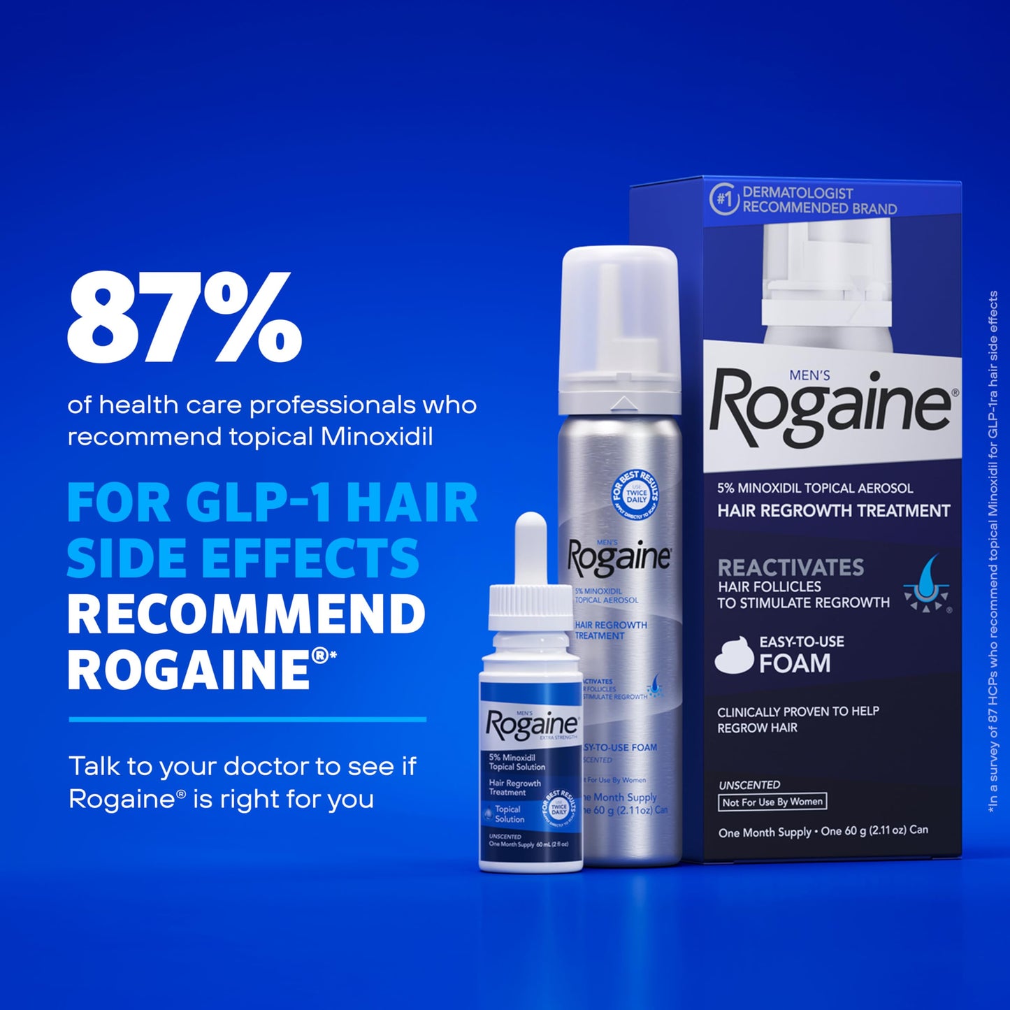 Men's Rogaine 5% Minoxidil Foam for Hair Regrowth, Topical Hair Loss Treatment for Men to Regrow Fuller, Thicker Hair, Unscented Minoxidil Topical Aerosol, 1-Month Supply, 2.11 oz