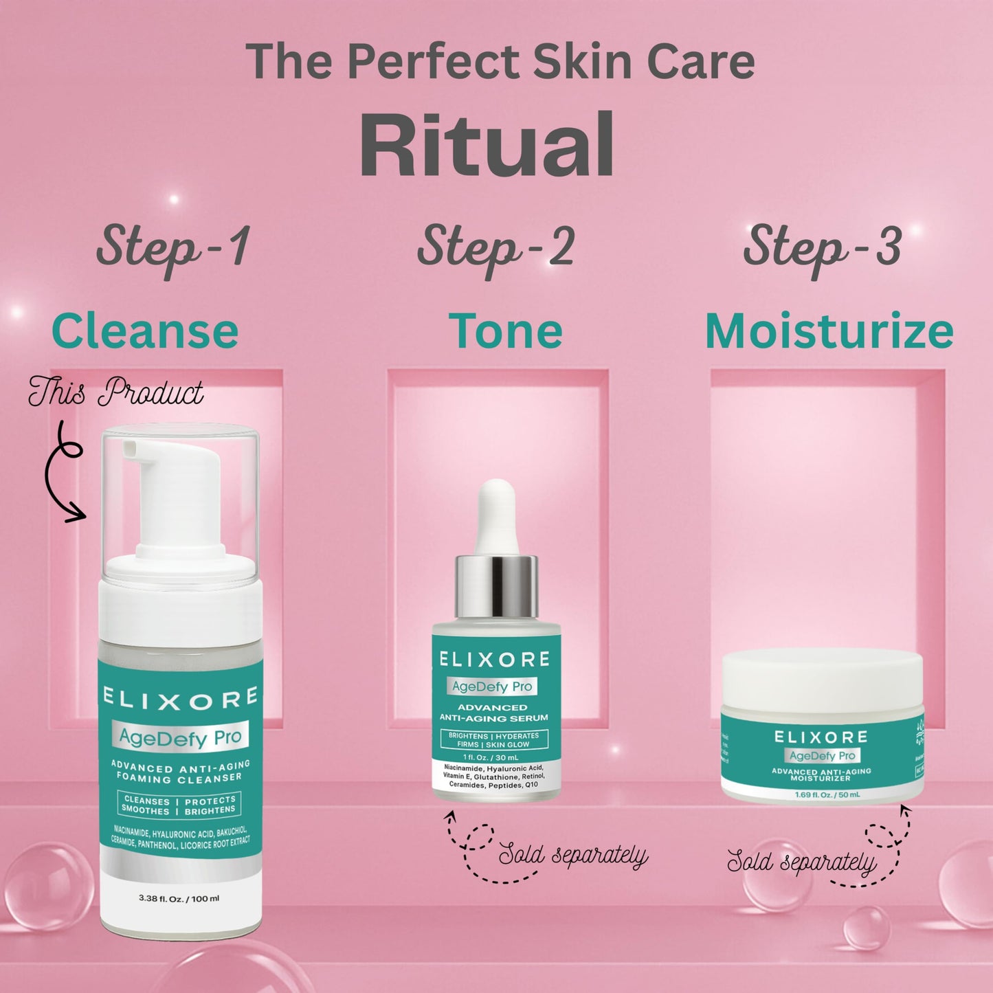 ELIXORE AgeDefy Pro Niacinamide Face Cleanser for Women | Daily Anti-Wrinkle & Calming Facial Wash with Aloe Vera & Green Tea | Removes Makeup & Oil, Deep Cleansing & Hydrating Face Wash (100ml)