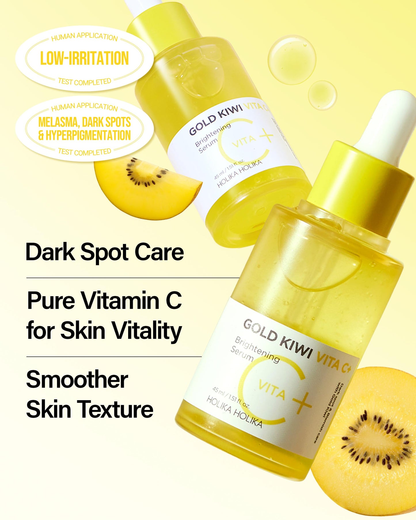 HOLIKA HOLIKA Gold Kiwi Vita C Plus Skincare Set – Korean Vitamin C Serum Duo with Antioxidant-Rich Gold Kiwi Extract, Radiance-Enhancing Formula for Dewy, Healthy-Looking Skin, 1.52 fl.oz.