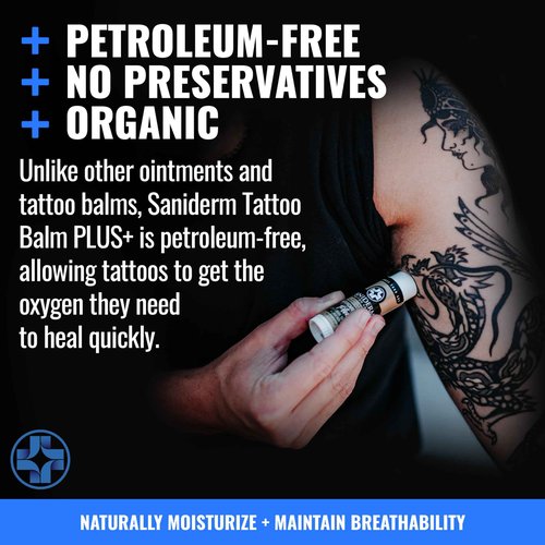 Saniderm Tattoo Recovery Bundle (3 items) – Aftercare Bandage Sheets (6 in x 8 in) + Foaming Soap (1.7oz) + Aftercare Balm PLUS+ (0.6 oz)