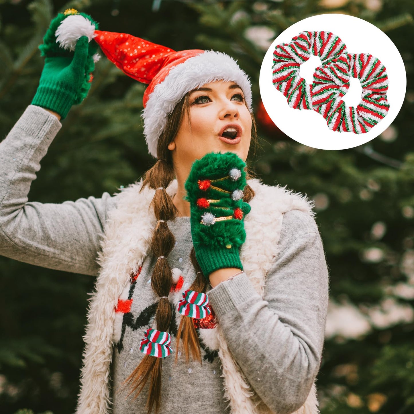 Giegxin 100 Pcs Christmas Scrunchies Bulk Hair Scrunchies Soft Elastic Snowflake Sequins Hair Scrunchy Ties Buffalo Plaid Glittery Rope Ponytail Holder for Women Gifts Xmas Accessories