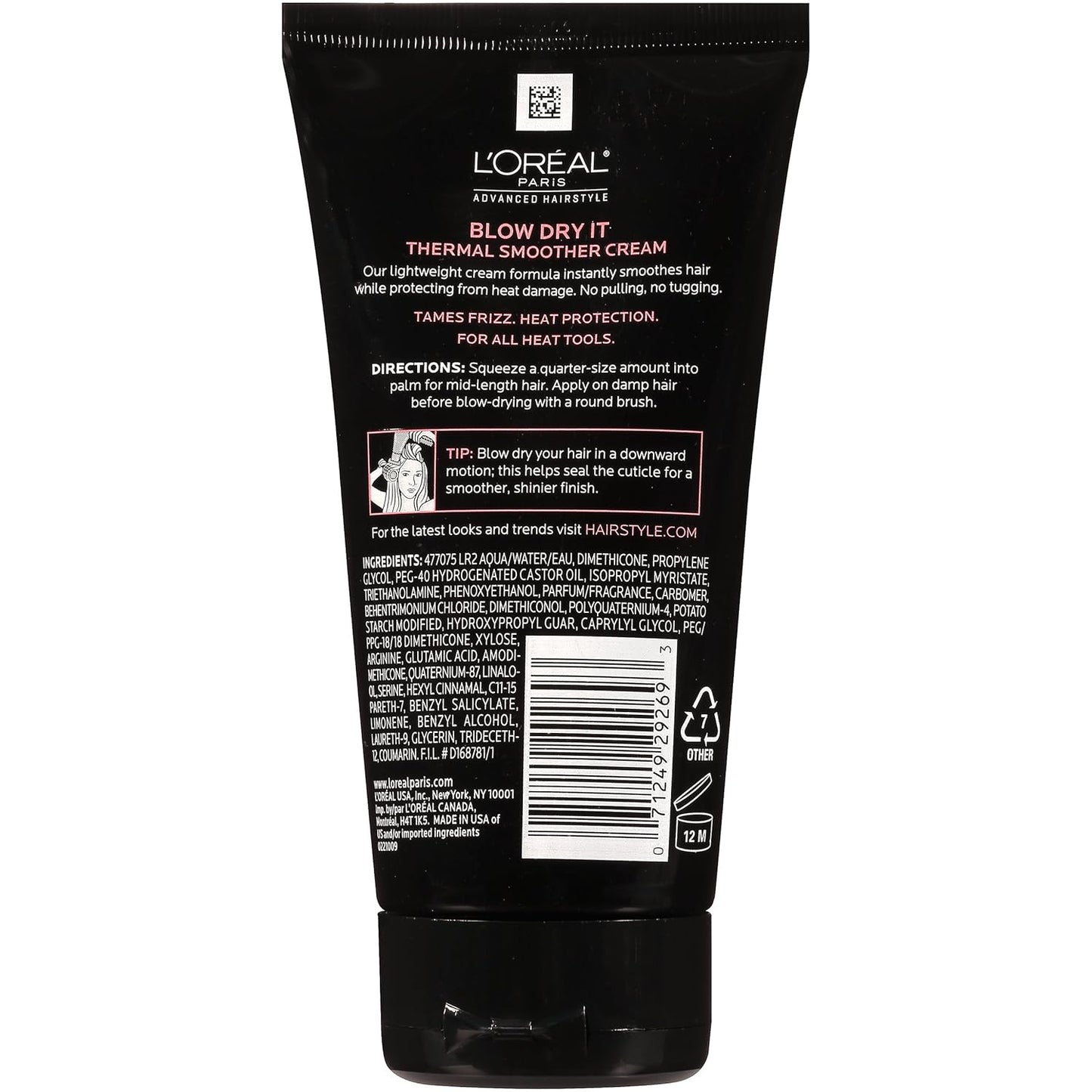 L'Oreal Paris Advanced Hairstyle Blow Dry Cream - Thermal Smoother, 5.1 Ounce