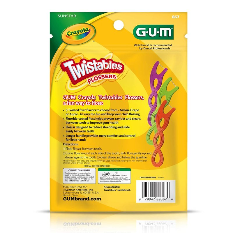 GUM Crayola Twistables Kids Flossers - Fun Fruit Flavors, Easy-to-Use Dental Picks | 75 Count for Ages 3+