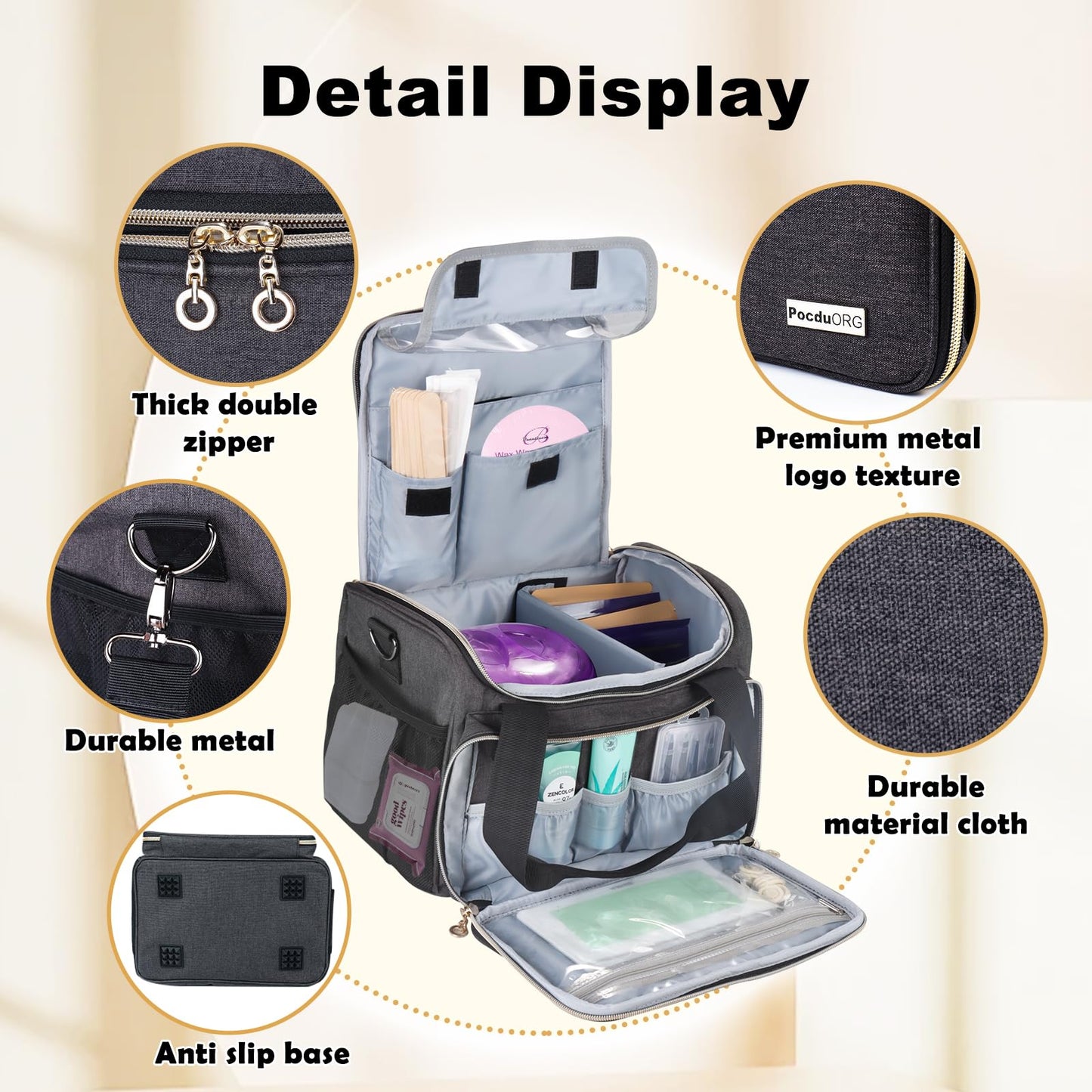 POCDUORG Universal Waxing Kit Carry Bag Compatible with Tress Wellness - Portable Organizer for Wax Warmer, Wax Beans, Pre & After Wax Sprays, and Accessories - Only Bag (Elegant Grey)