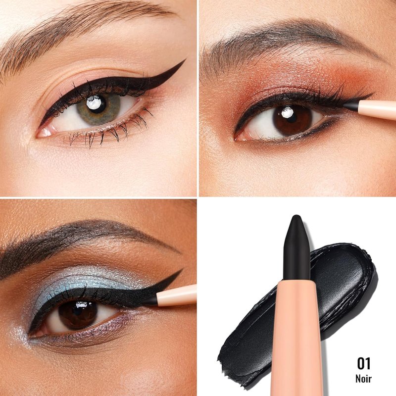 Black Eyeliner Pencil - Waterproof Smudge-Proof Retractable Eye Liner for Precision Application | Vegan & Cruelty-Free, 01 Noir