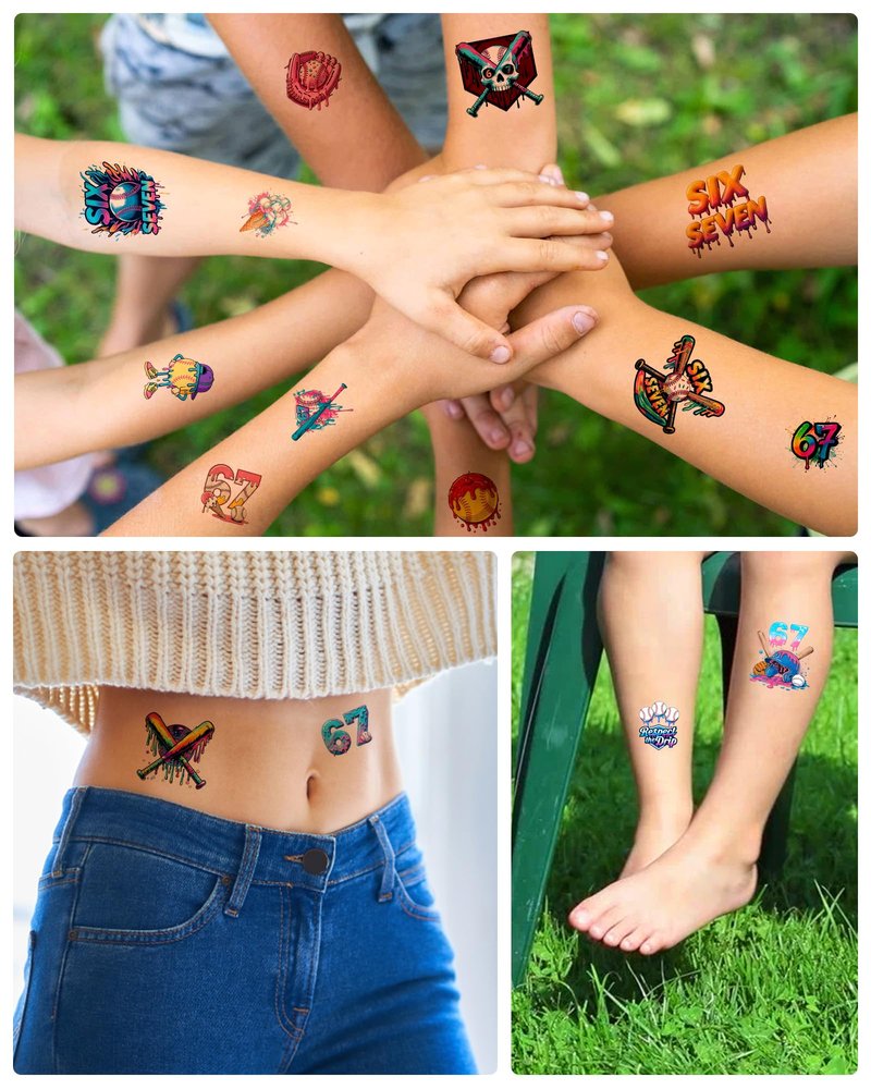 YanZonic 166Pcs Drip Baseball Temporary Tattoos - 6 7 Pink Baseball Theme Party, Ice Cream Drip Party Decorations, Baseball Drip Party Gift, 15 Sheets 48 Styles