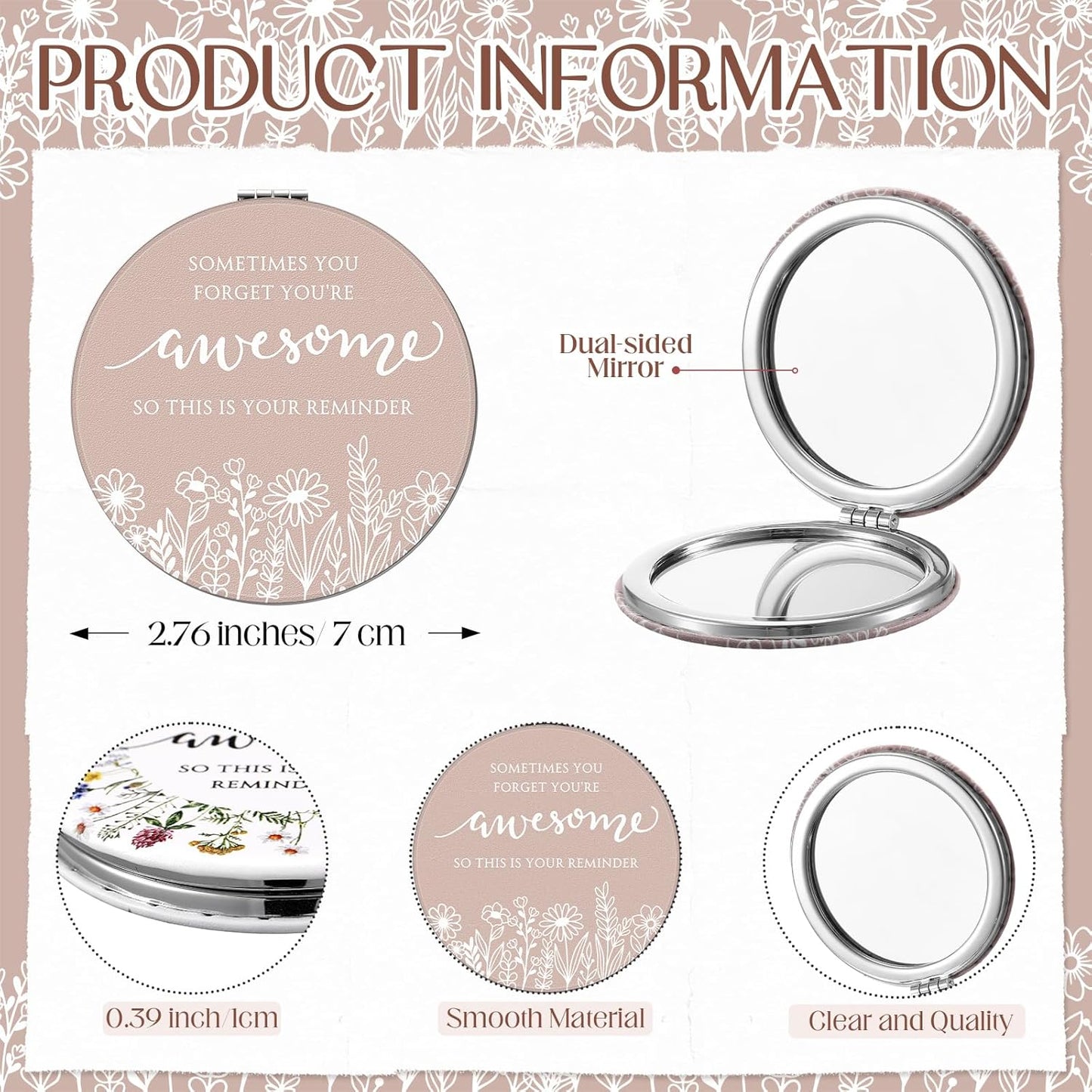 Inspirational Gifts for Women - Wildflower Compact Mirror Set | Double-Sided Folding Mirrors with Gift Cards (12 Pack)