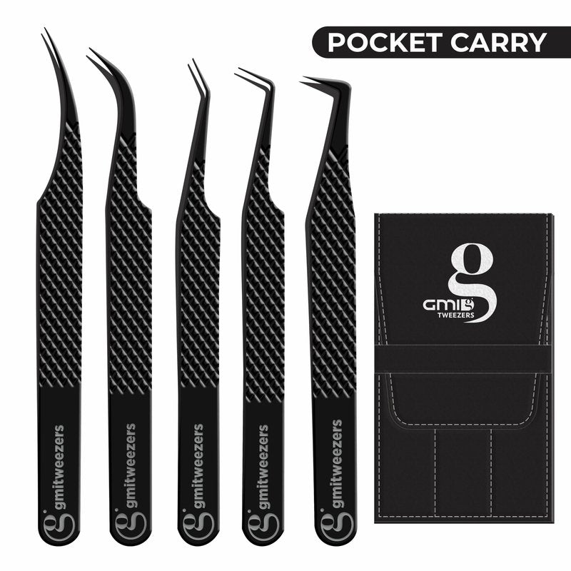 GMI TWEEZERS GMI Lash Tweezers - Set of 5 Eyelash Tweezers- Stainless Steel Eyelash Extension Tweezers - Multipurpose Lash Tweezers T2233 Tweezer
