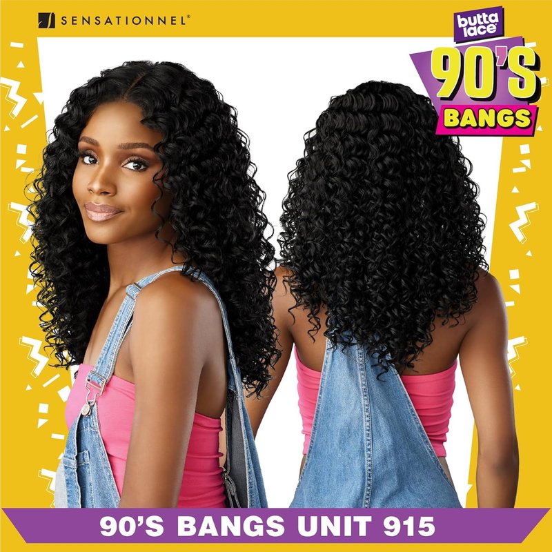 Sensationnel Butta Lace 90S Bangs Wig - Glueless Synthetic Hair with Pre-Plucked Hairline | Jet Black Color