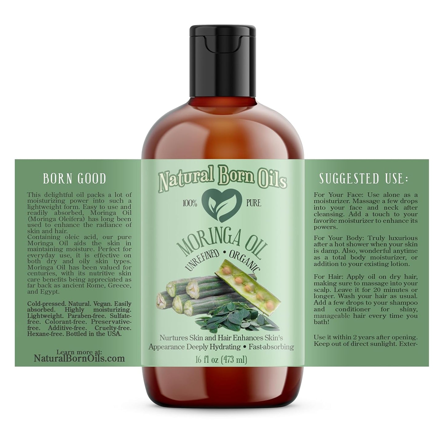Moringa Oil - Organic Cold-Pressed Oil for Skin & Hair | 16 oz Nutrient-Rich Formula