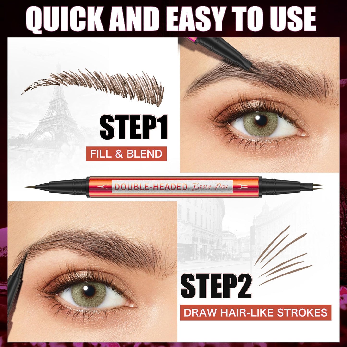 YeMoMo Double-Headed Eyebrow Pen, Ultra-Precise Dual Brush Tip, Long-Lasting Hair-Like Strokes, Available in 5 Natural Shades (1#Lgiht Brown)