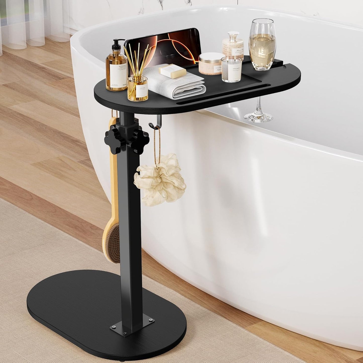 Bamboo Bathtub Table - Adjustable Height Freestanding Bath Tray Caddy | Perfect Housewarming & Wedding Gift