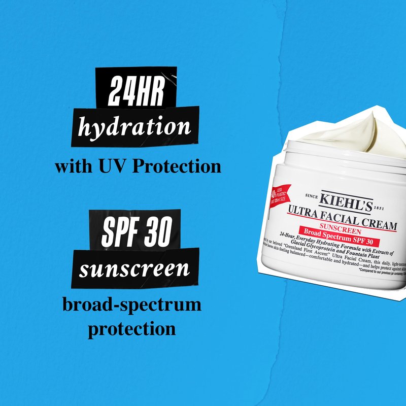 Kiehl's Ultra Facial Cream with SPF 30, Lightweight Daily Moisturizer for All Skin Types, 24-hour Hydration, UV Sunscreen Protection, Non-greasy, Absorbs Quickly, with Glacial Glycoprotein - 1.7 fl oz