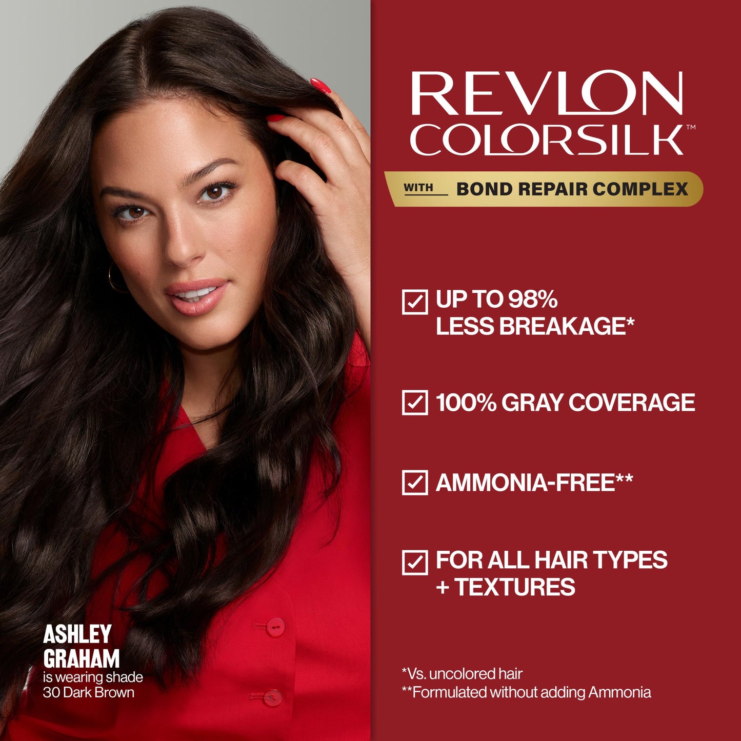 Revlon ColorSilk with Bond Repair Complex, Permanent Hair Color, 100% Gray Coverage, Ammonia Free Dye, Vegan Keratin, 45 Bright Auburn, 3 pack