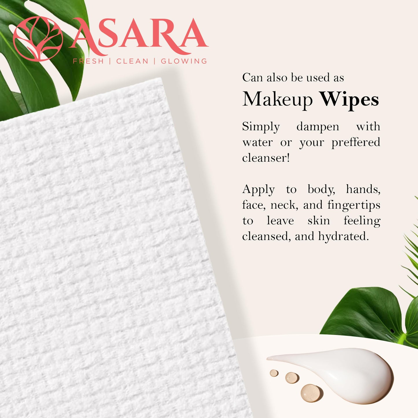 Clean Face Towels Disposable XL Facial Wipes | Add Water As a Makeup Remover | Sensitive Skin Face Towels | Organic Vegan Biodegradable - Clean Daily Towelettes | by Asara (50 Count)