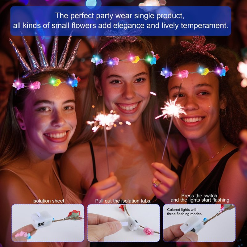 QSJQllo 30 Pcs LED Flower Crowns Headbands,Light up Headbands For Women,Glow in The Dark Headband,Diademas Con Luces Led Para Fiestas,Glow Headbands,Light up Crown，Diademas Con Luces Led Para Fiestas