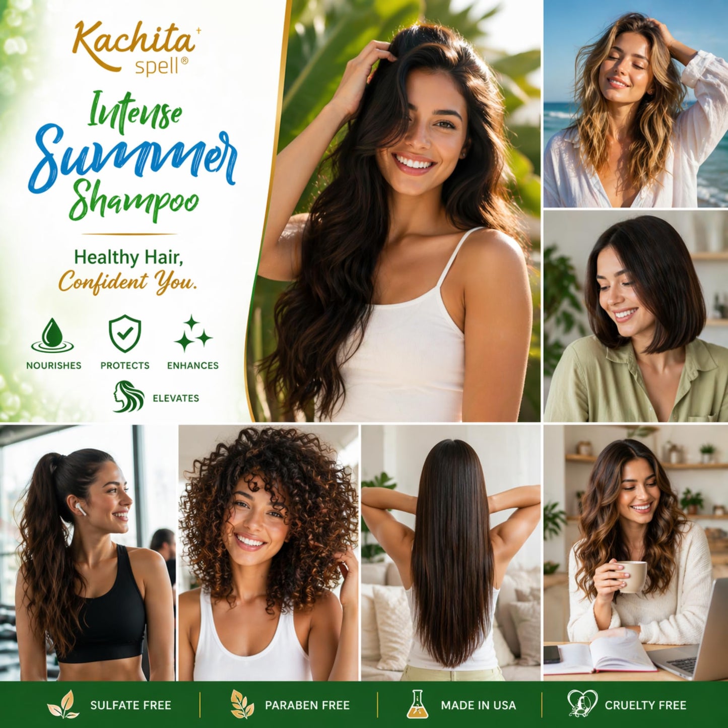 Kachita Spell New Hydrate Moisturizing Shampoo Intense Summer Sulfate and Paraben Free For Medium to Thick Dry, Color Treated Hair Made in USA 32 floz