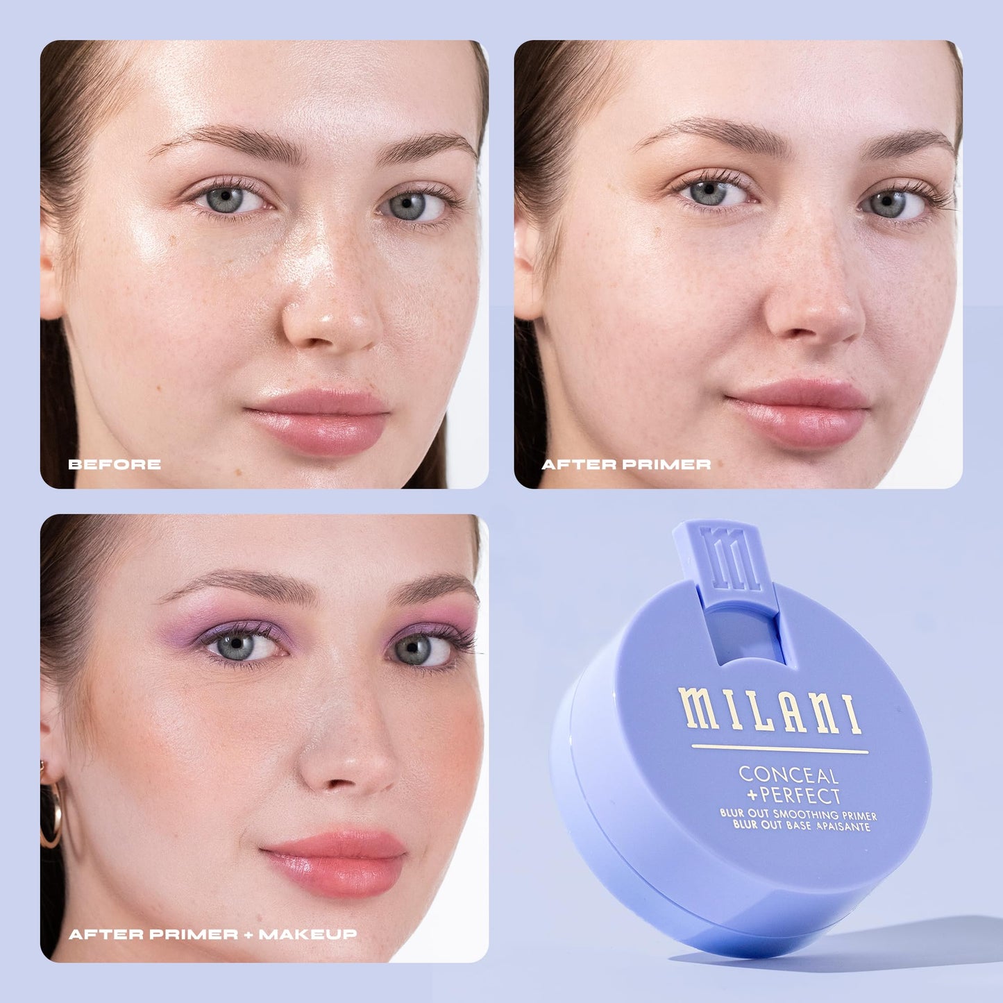 Milani Conceal + Perfect Blur Out Smoothing Primer, Hydrating Niacinamide Blurring Face Base, Pore Minimizer, Longwear Makeup Primer for Dry Skin, Whipped Hydration Gel Cream Base, 2 x 0.74 oz