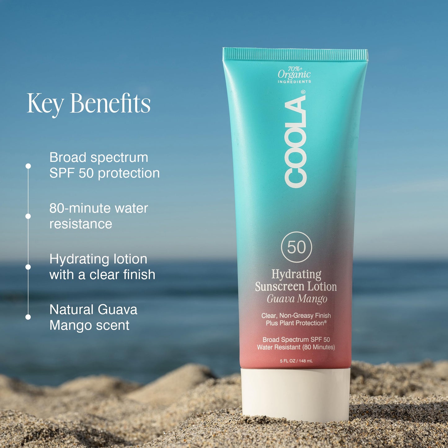 COOLA Organic Sunscreen SPF 50 Sunblock Body Lotion, Dermatologist Tested Skin Care for Daily Protection, Vegan and Gluten Free, Guava Mango, 5 Fl Oz