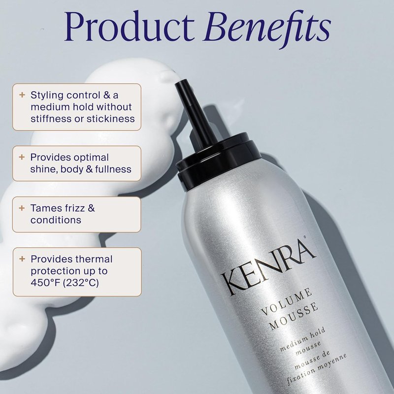 Kenra Professional Volume Mousse 12 - Firm Hold, Alcohol-Free Formula | Tames Frizz & Provides Thermal Protection | All Hair Types