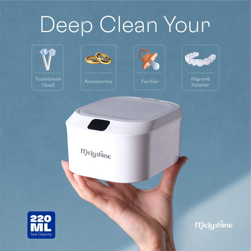 Melyshine Ultrasonic Retainer Cleaner Machine With Cleaning Solution, Tweezers and Cleaning Wipe & Ultrasonic Jewelry Cleaner, 3 Modes Cleaner For Retainers, 48 kHZ, 220 ml Ultrasonic Cleaner