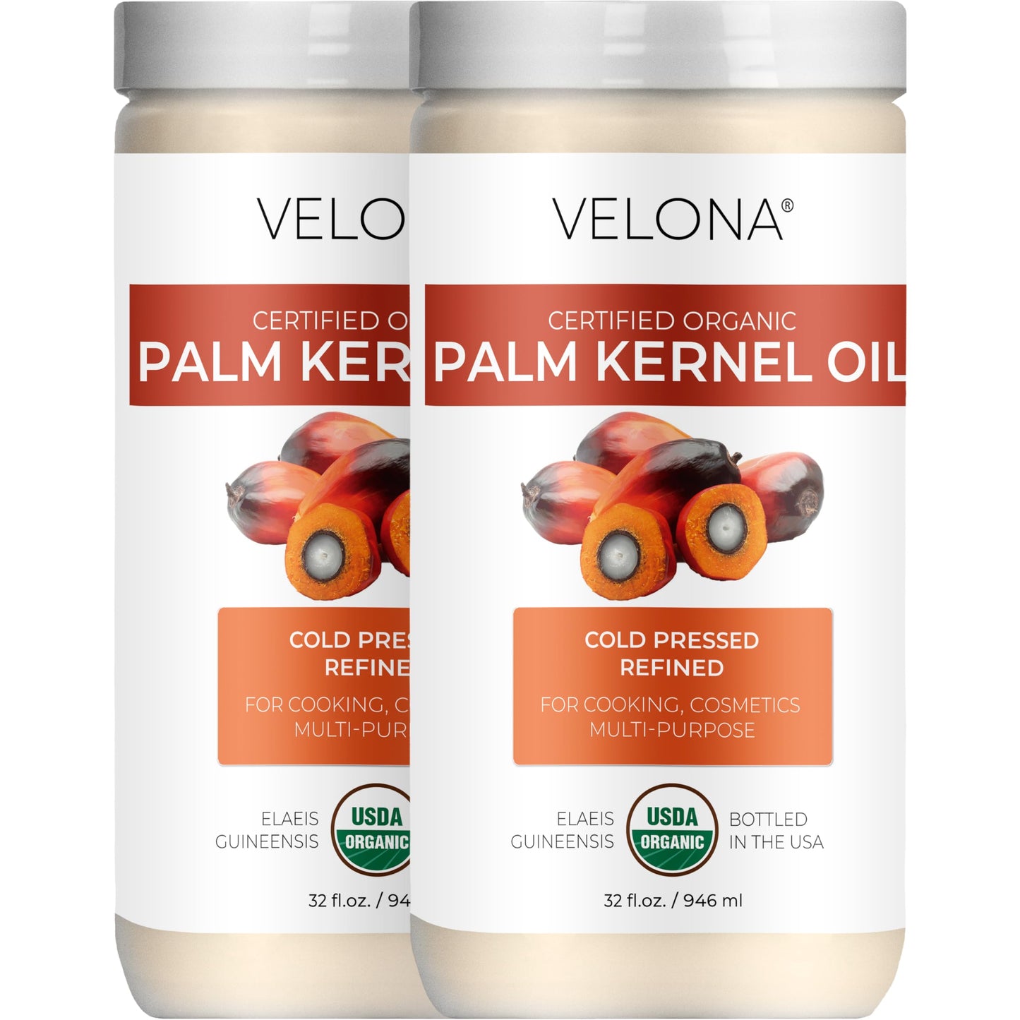 velona USDA Certified Organic Palm Kernel Oil - 64 Fl Oz | 100% Pure and Natural Carrier Oil | Refined, Cold Pressed | Face, Hair, Body & Skin Care | Use Today - Enjoy Results