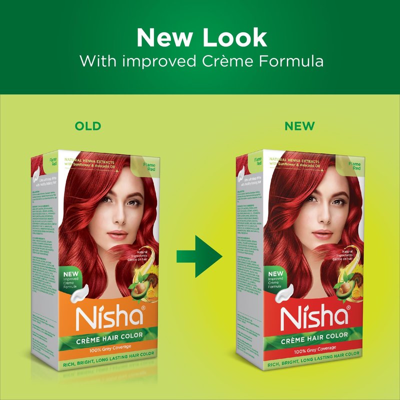 Nisha Creme Hair Color Flame Red Hair Dye Permanent Red Hair Colour 5.07 fl oz, Pack of 3