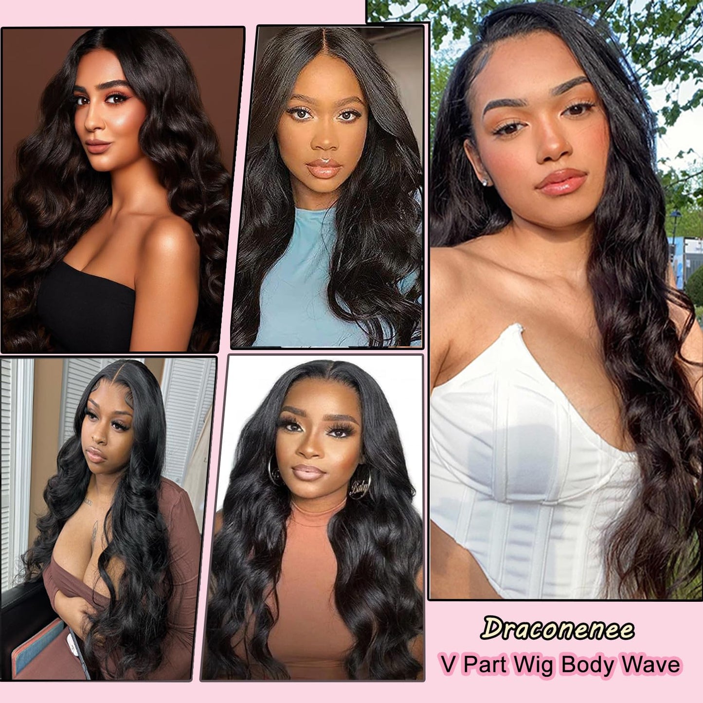 draconenee V Part Wig Human Hair 12 inch Upgrade U Part Wigs Body Wave for Black Women Beginner Friendly No Sew In and No Leave Out Glueless Brazilian Virgin Hair Wig Natural Black Color 180% Density