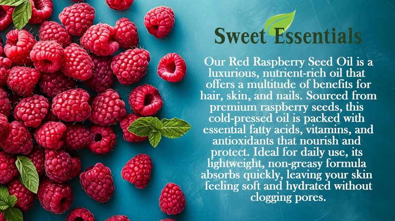 Sweet Essentials 100% Organic Red Raspberry Seed Oil | Imported From Chile | 100% Pure | Cold-Pressed | Natural Moisturizer for Skin, Hair and Face (4oz Glass Bottle With Glass Dropper)