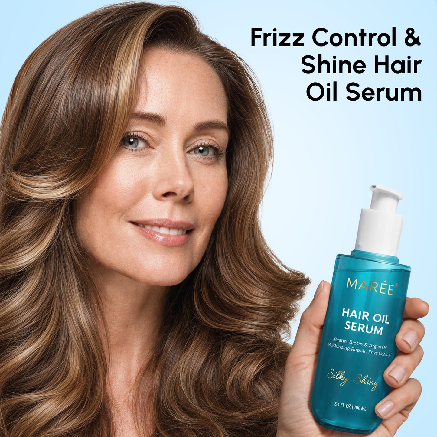 MAREE Hair Oil for Frizzy and Damaged Hair with Vitamins A, E, B5, 2 PACK - Anti Frizz Control Sérum for Curly Women & Men - Aceite de Argán Para el Cabello - Biotin Keratin Antifrizz Products