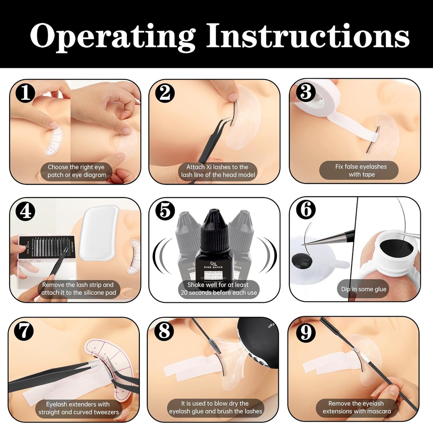 Eyelash Extension Kit for Beginners - Complete Lash Training Supplies with Mannequin Head & Glue | Perfect for Practice