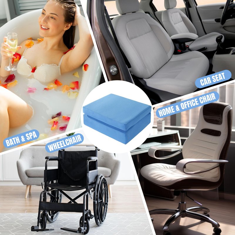 MABOZOO Foldable Hot Tub Booster Seat, Adjuatable 2 Heights Extra Thick Hot Tub Pillow Bath Seat with Back Support Cushions, Washable Hot Tub Seat Cushion for Indoor Outdoor (Blue)