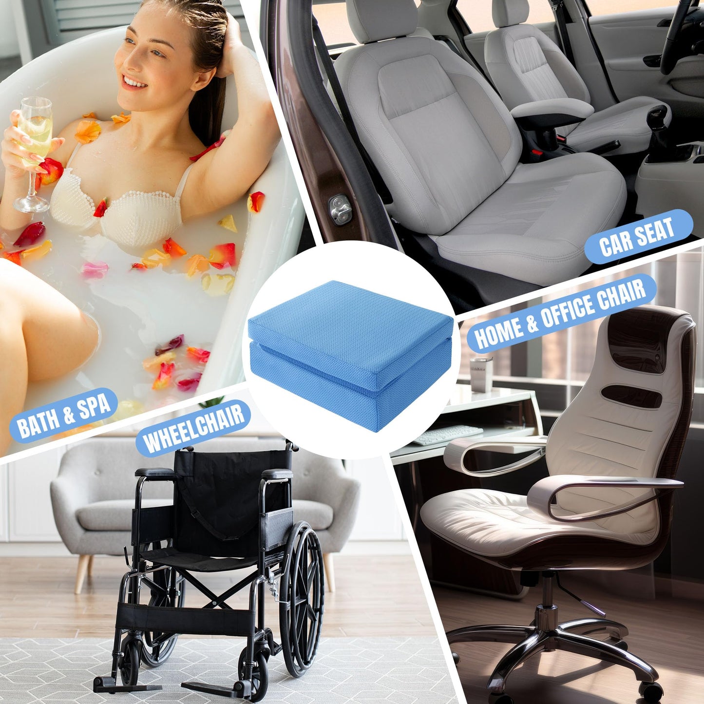 MABOZOO Foldable Hot Tub Booster Seat, Adjuatable 2 Heights Extra Thick Hot Tub Pillow Bath Seat with Back Support Cushions, Washable Hot Tub Seat Cushion for Indoor Outdoor (Blue)