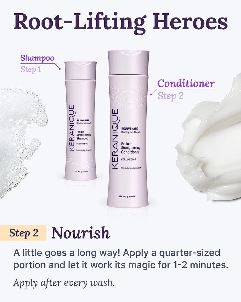 Keranique Volumizing Keratin Conditioner for Fine & Thinning Hair – Lightweight Strengthening Formula with Keratin & Niacinamide – Fullness, Thickness & Root Lift – Keratin Amino Complex™ – 4.5 Fl Oz