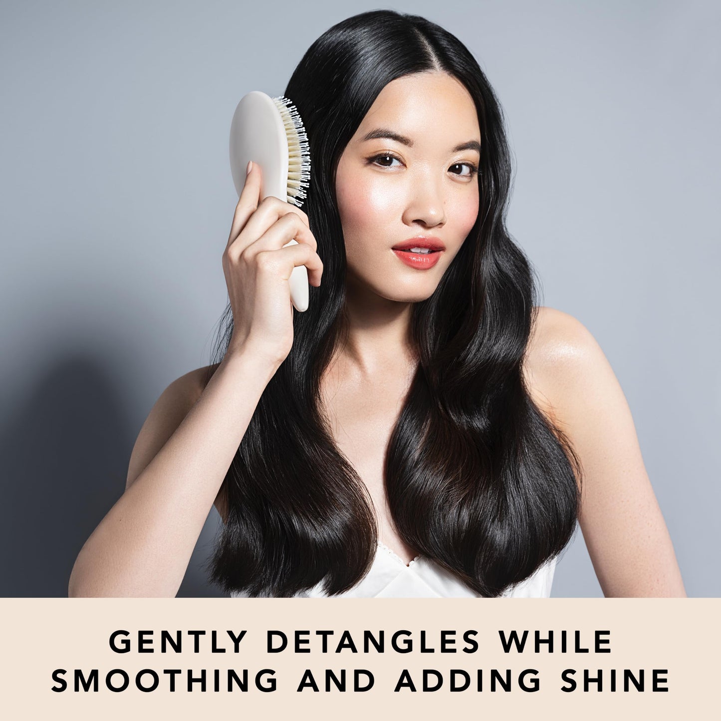 The Hair Edit Finish & Shine Boar Bristle Hair Brush, Detangling & Smoothing Hair Brush with Boar Bristles & Ball-Tipped Nylon Pins, Tames Flyaways, Adds Shine & Polishes Dry Hair, Lightweight, Cream