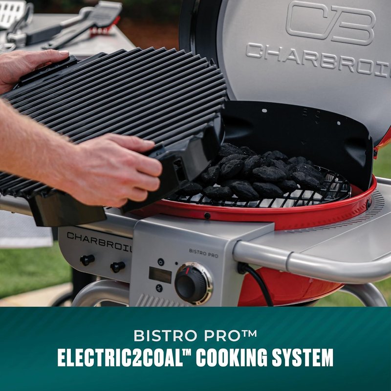 Charbroil 3-in-1 Dual Fuel Outdoor Electric Grill & Griddle | Charcoal BBQ Mode, Red