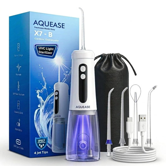 Cordless Water Flosser for Teeth & Braces | Built-in Light for Self-Cleaning | Portable Oral Irrigator Rechargeable & Waterproof | Travel Pouch Bag |18 Pressure Settings for Sensetive Gums