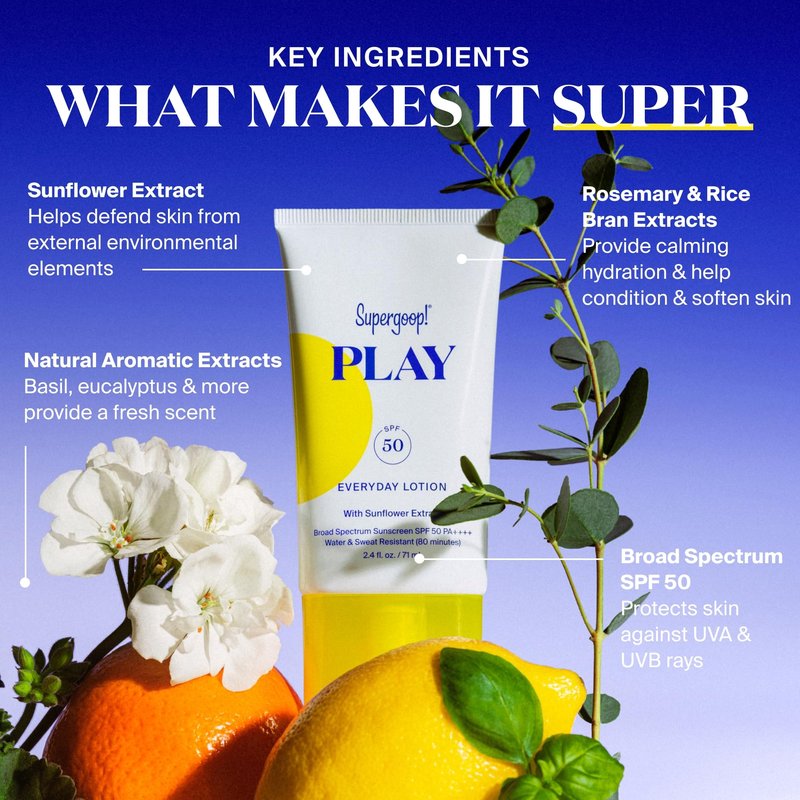 Supergoop! Everyday Play SPF 50 Lotion, 2.4 fl oz - Broad Spectrum Sunscreen for Sensitive Skin - Water & Sweat Resistant Body & Face Sunscreen - Athlete-Trusted, Great for Active Days