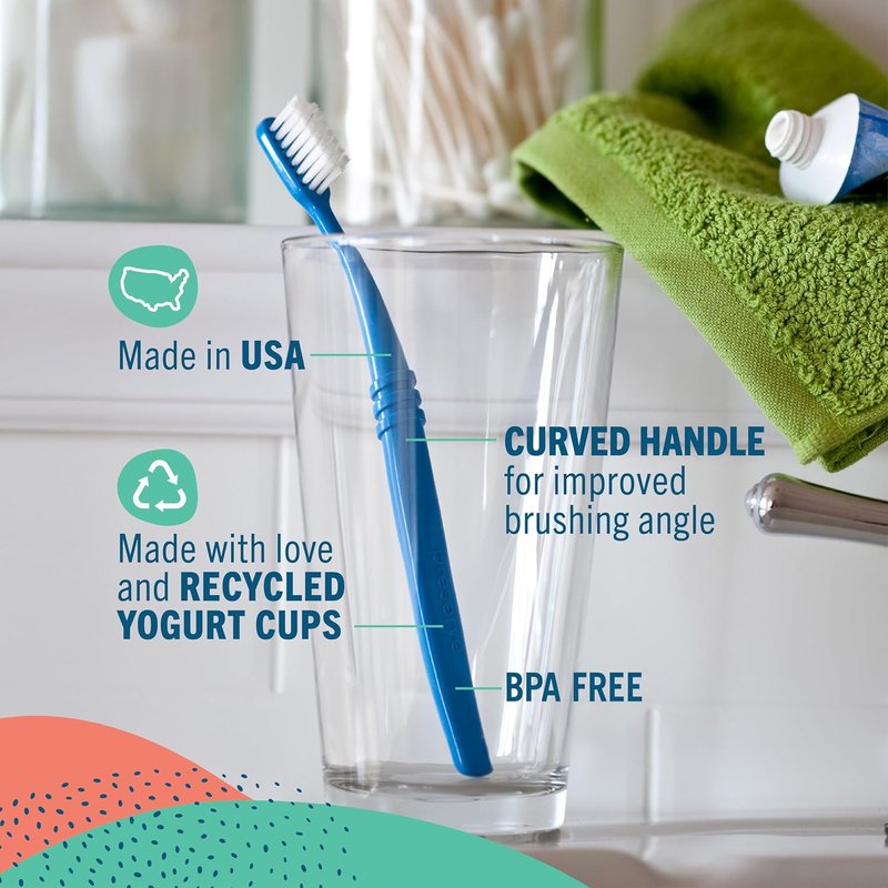Eco-Friendly Adult Toothbrushes - Ultra Soft Bristles | Recycled Plastic, 6 Count, Made in USA