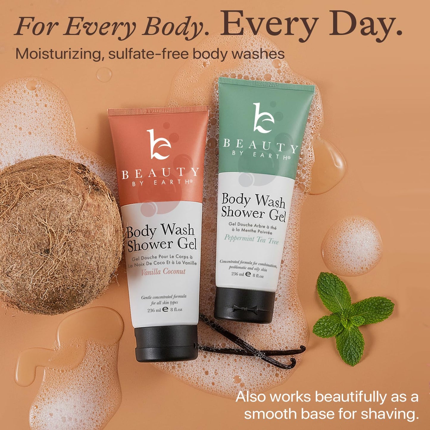 Beauty by Earth Vanilla Coconut Shower Gel Body Wash - USA Made
