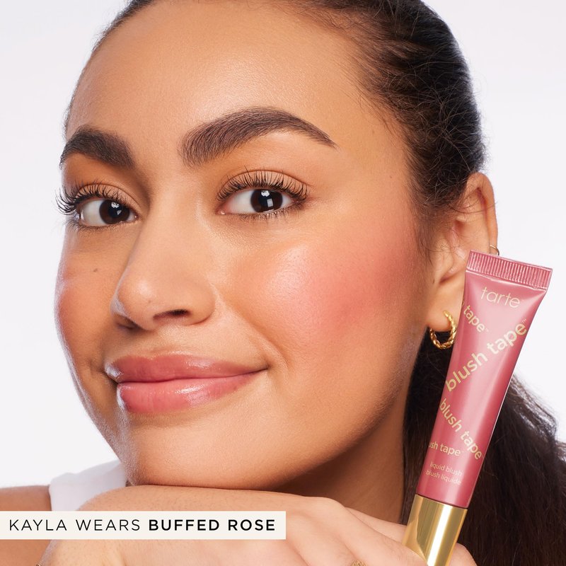 tarte blush tape satin liquid blush – Blendable Buildable Makeup with Mineral Pigments, Mango & Shea Butters for Lightweight Hydrating Smooth Finish, Vegan & Cruelty-Free, full size, buffed rose