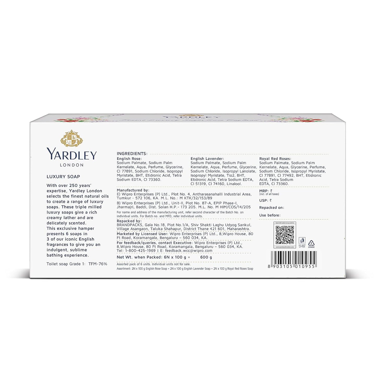 Yardley London Luxury Soap - Moisturizing & Fragrant | 100g, Pack of 6