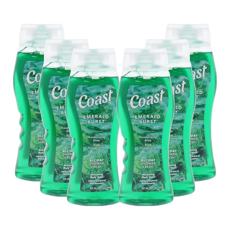 Emerald Burst Body Wash - Hydrating Shower Gel with Aloe for Dry Skin | Fresh Scent - 6 Pack