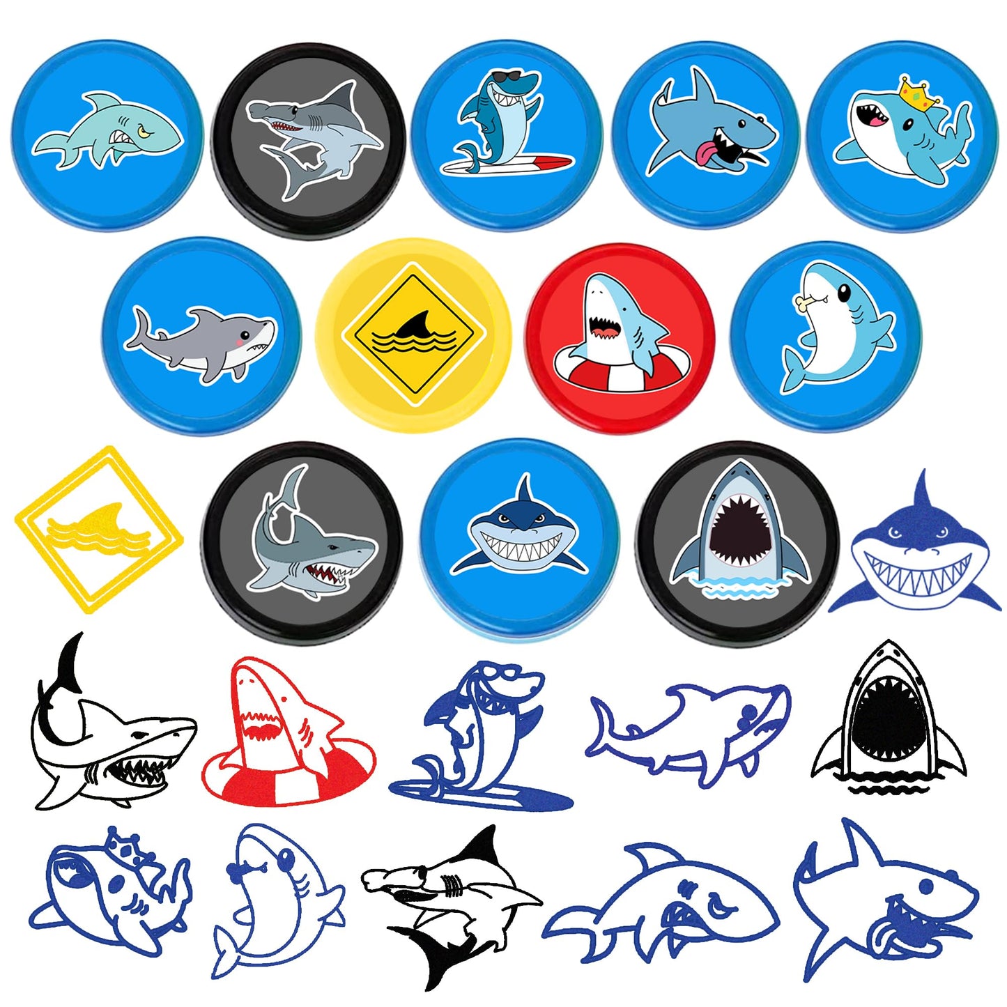 INKSOMOBA 36PCS Shark Party Favors - 24PCS Temporary Tattoos & 12PCS Stamps - Ideal Beach Ocean Animal Themed Birthday Card Decorations Supplies Goodie Bag Cute Rewards for Boys Girls Classroom Gifts