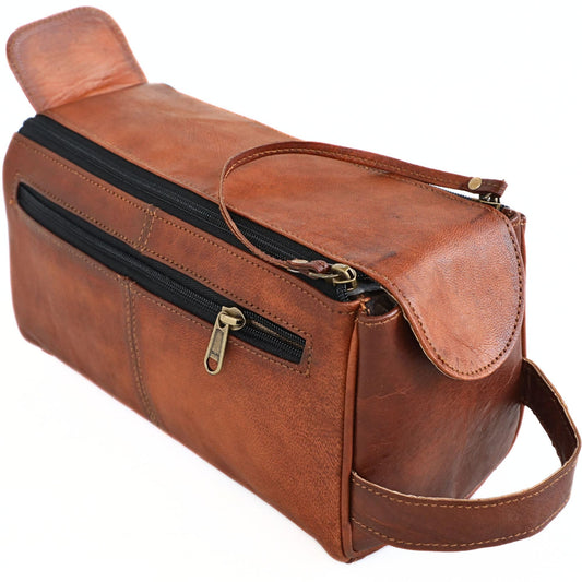 Genuine Leather Toiletry Bag for Men – Travel Dopp Kit, Water-Resistant Shaving Organizer, Mens Grooming Bag, Gift for Men & Women, Vintage Brown