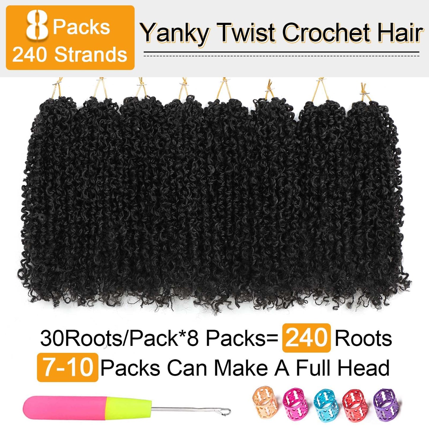 Aksice 12 Inch Yanky Twist Crochet Hair Pre-looped 8 Packs Mini Passion Twist Crochet Hair with Curly Ends Synthetic Crochet Braids Plus Yanky Twist for Black Women (12 Inch, 8 Packs,1B#)