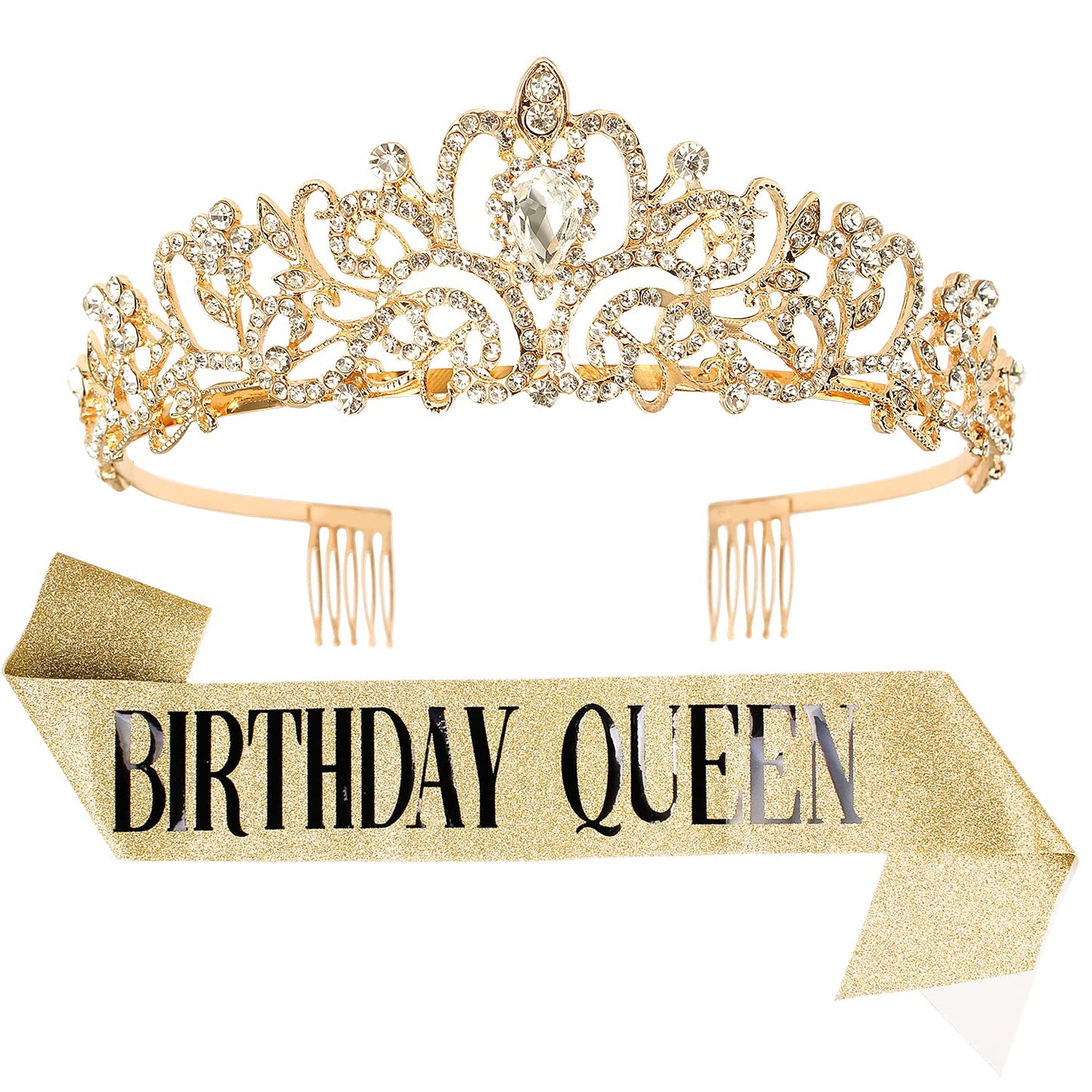 VELSCRUN Crown for Men and Women, Tiara for Women Birthday, Happy Birthday Tiara and Sash Set